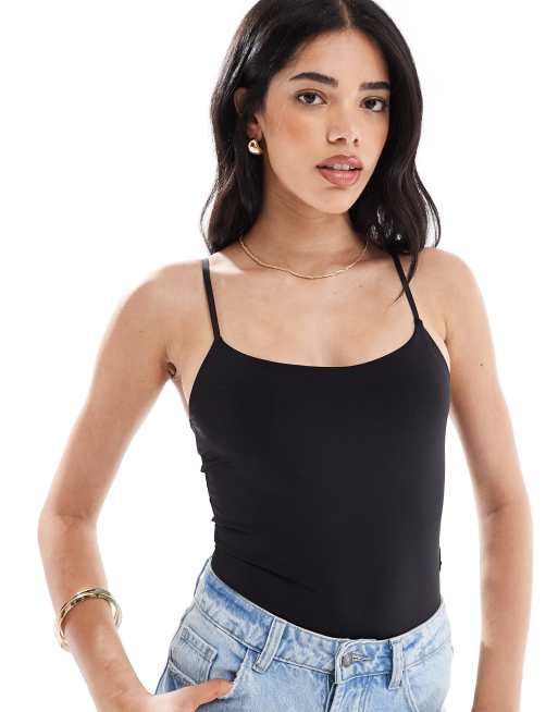 Pull&Bear – Formender Polyamid-Body in Schwarz mit Riemchenträgern