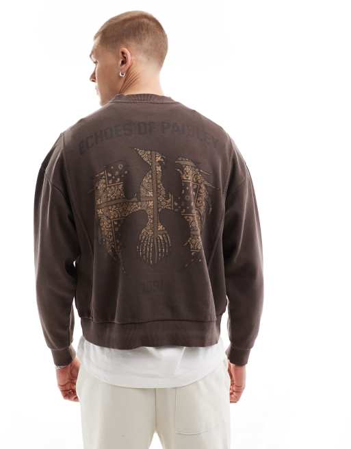 Pull&Bear - Forvasket brun sweatshirt med grafisk print