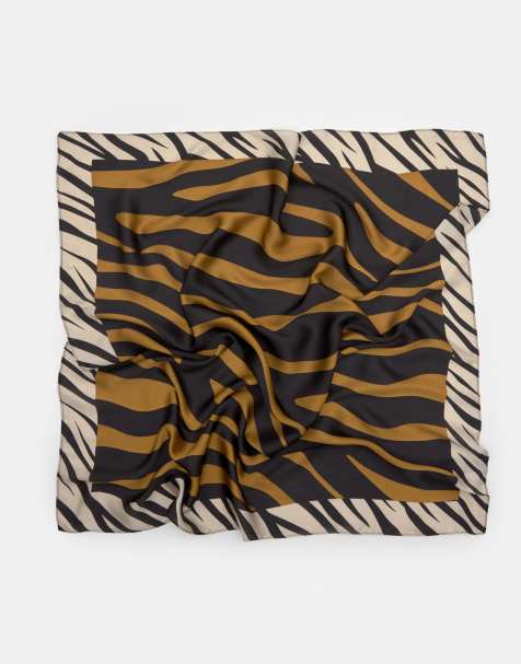 Pull&Bear - Foulard en satin imprimé zébrures - Noir - view 1