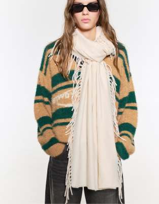 Pull & Bear - Fransenschal in Beige-Neutral