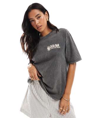 Pull & Bear 'fresco Bar' Oversized Graphic Tee
