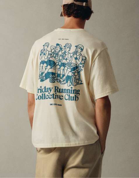 Pull&Bear Friday running club graphic t-shirt in yellow - view 1