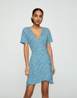 blue frill wrap dress