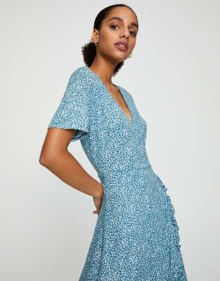 blue frill wrap dress