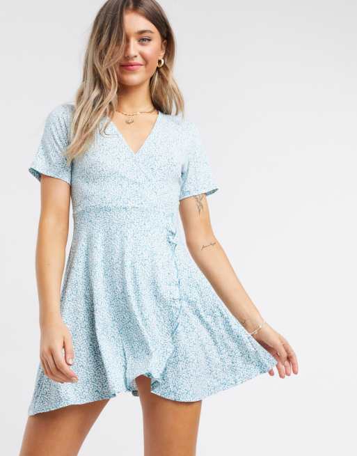 Light blue shop floral wrap dress