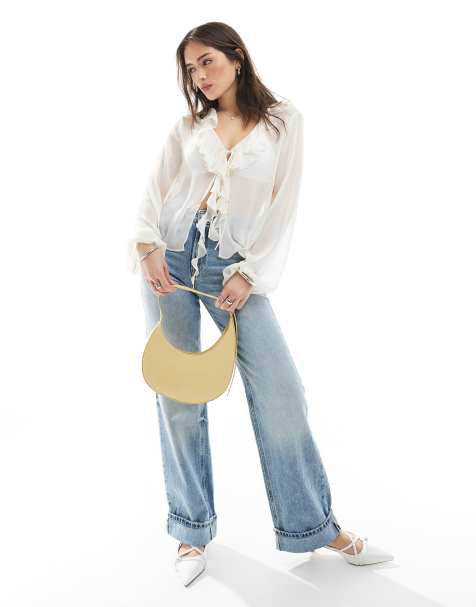 Pull&Bear frilly tie up blouse in ecru - view 1