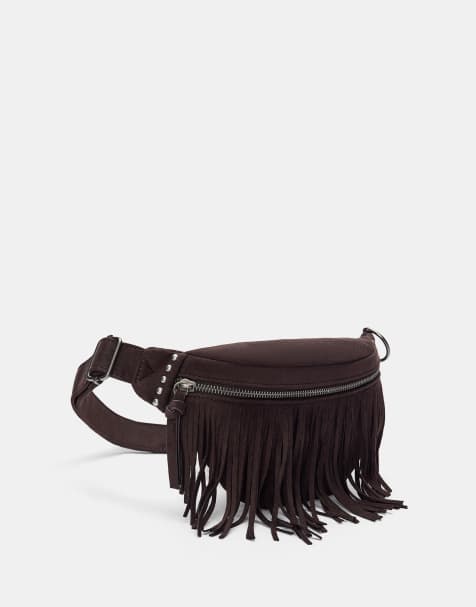 Pull&Bear Fringed fanny pack in brown - view 1