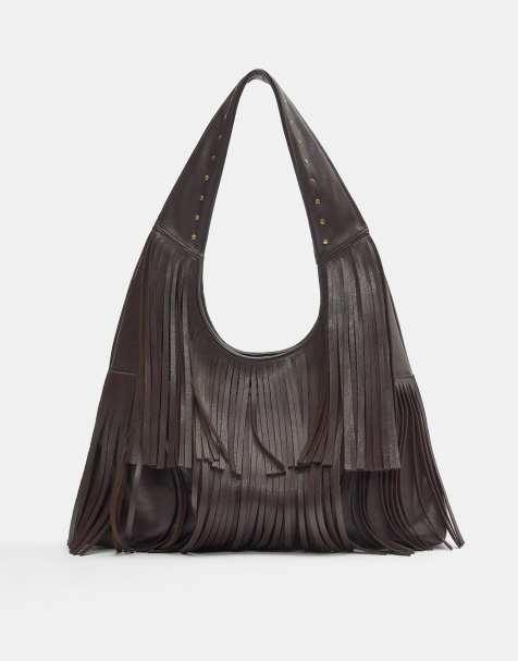 Pull&Bear Fringed shopper bag in brown - view 1
