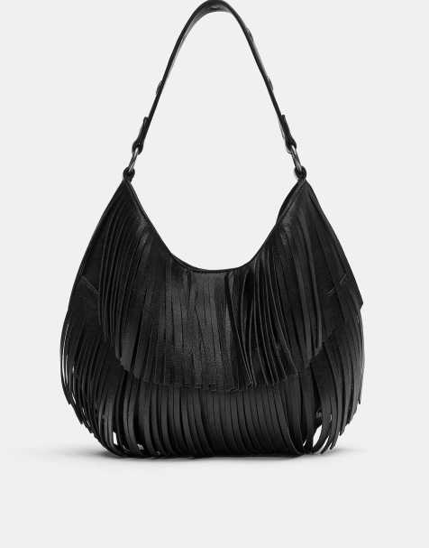 Pull&Bear Fringed shoulder bag in black - view 1