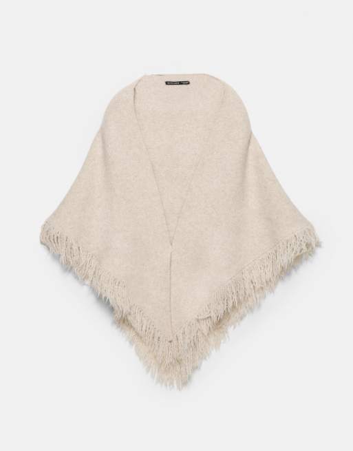 Pull&Bear Fringed triangle scarf in ice