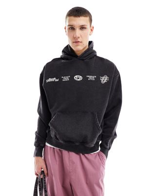 Pull&Bear front graphic print hoodie in black