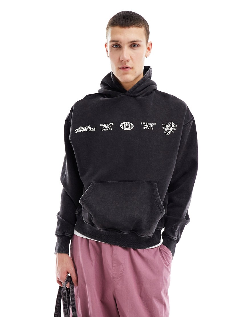 Pull & Bear front graphic print hoodie in black