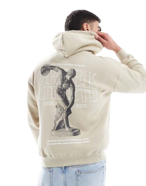 Pull&Bear  front graphic printed hoodie in stone - view 1