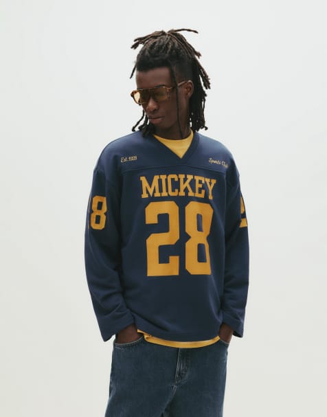 Pull&Bear – Fußball-Sweatshirt in Marineblau mit „Mickey Mouse"-Print - view 1