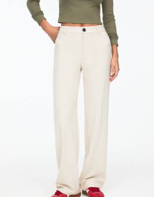 Pull & Bear Full Length Straight Pants In White