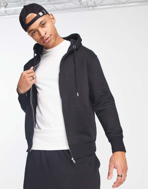 Pull&Bear full-zip hoodie in black | ASOS