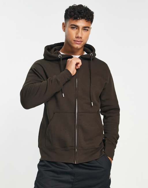 Pull Bear full zip hoodie in brown