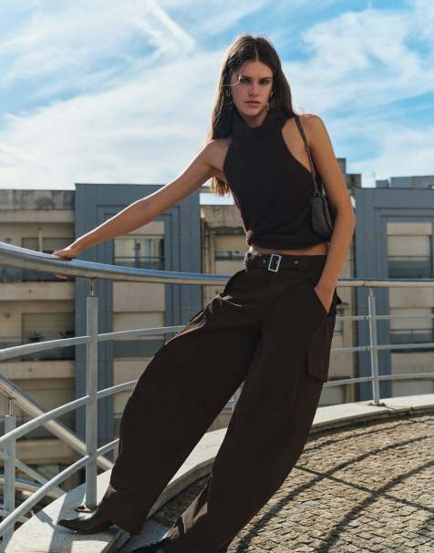 Pull&Bear Fur halter top in brown