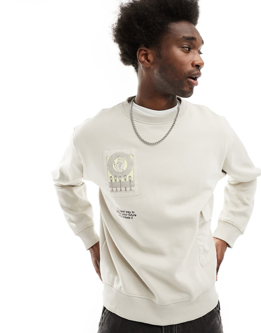 Pull & Bear future sweatshirt in ecru-Neutral