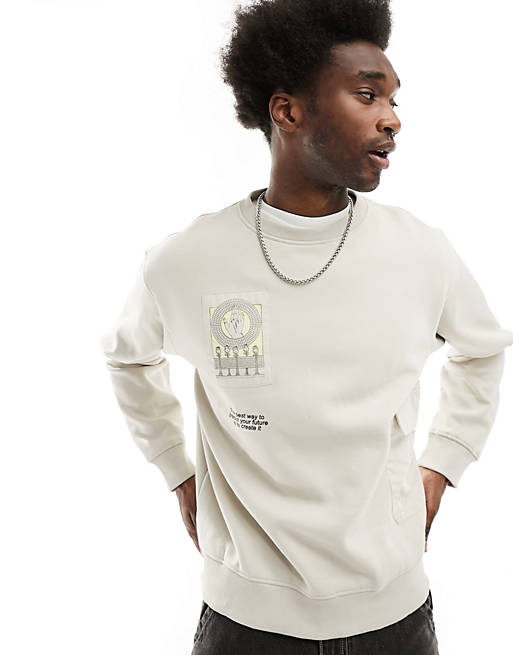 Pull&Bear future sweatshirt in ecru | ASOS