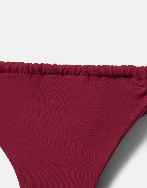 Pull&Bear Gathered bikini bottoms in burgundy, 6 of 7