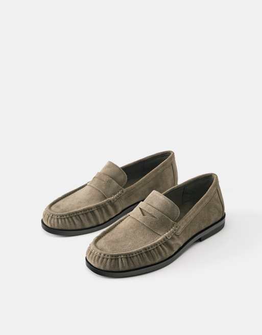 Pull&Bear Gathered leather loafers in brown, 2 of 4