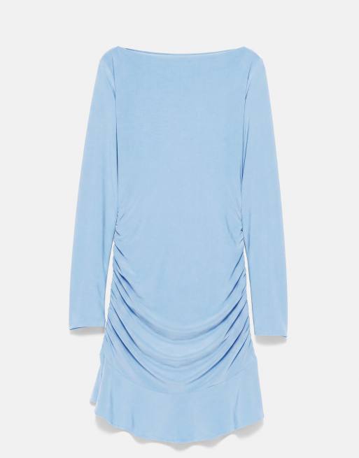 Pull&Bear Gathered short dress in pale blue, 6 of 7