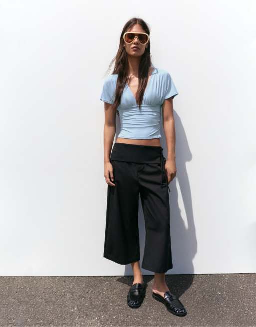 Pull&Bear Gathered v-neck top in pale blue, 4 of 7