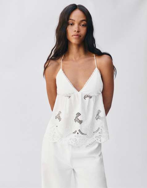 Pull&Bear - Geborduurde haltertop in wit - view 1