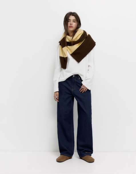 Pull&Bear - Geborduurde jeans met wijde pijpen in indigo - view 1