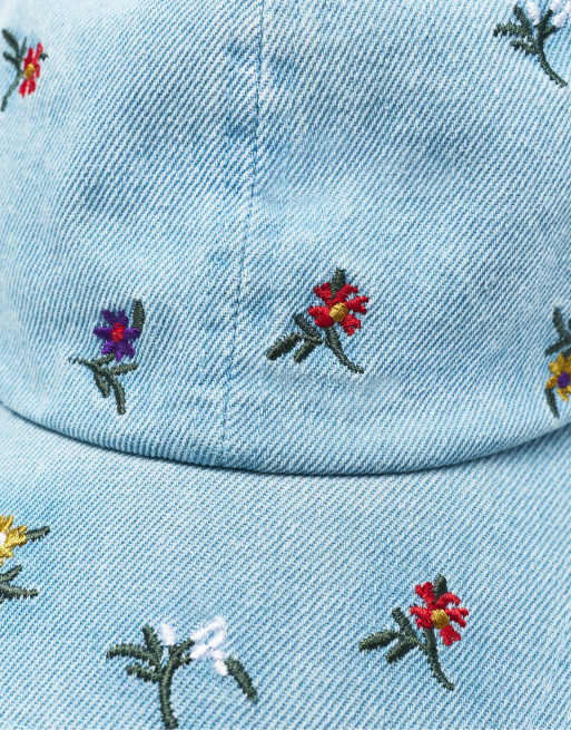 Pull&Bear geborduurde pet met bloemenprint in zwart, 3 van 4