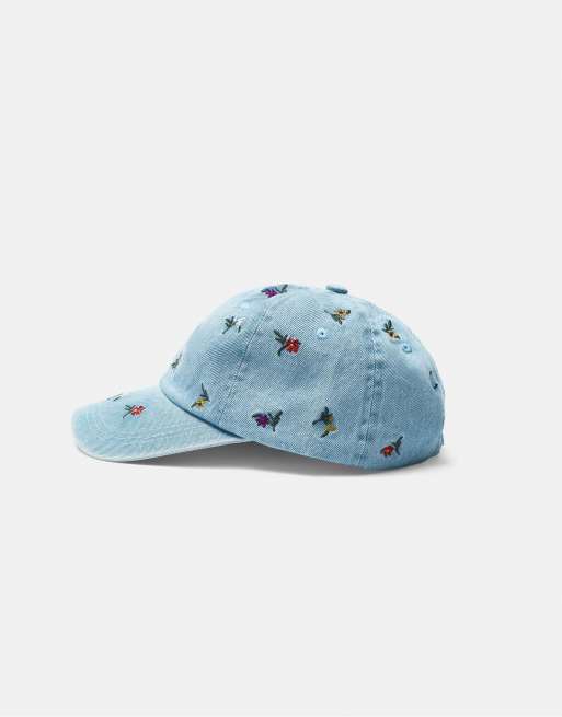 Pull&Bear geborduurde pet met bloemenprint in zwart, 4 van 4