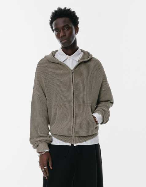 Pull&Bear - Gebreid jack met capuchon en rits in grijs - view 1