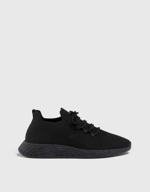 Pull&Bear - Gebreide hardloopschoenen in zwart 