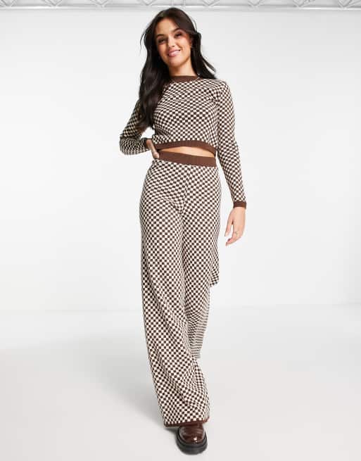 Pull&Bear - Gebreide jacquard broek in bruin, deel van co-ord set