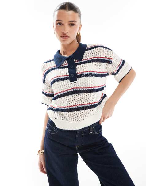 Pull&Bear - Gebreide polo met korte mouwen in meervoudige streep - view 1