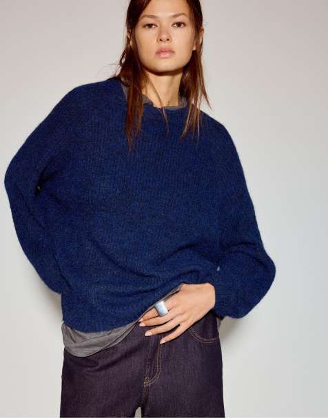 Pull&Bear - Gebreide sweater in marineblauw - view 1