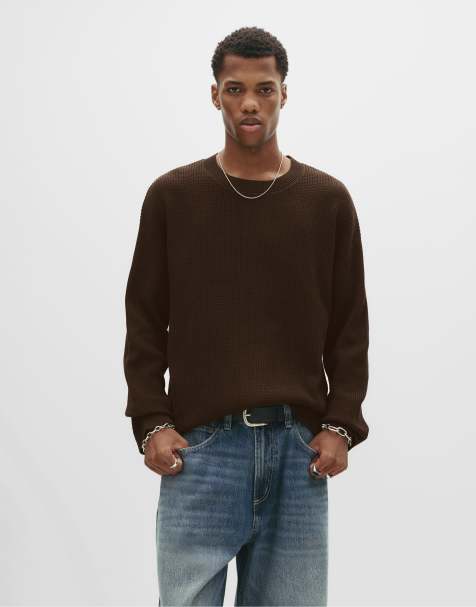 Pull&Bear - Gebreide sweater met wafelstructuur in chocoladebruin - view 1