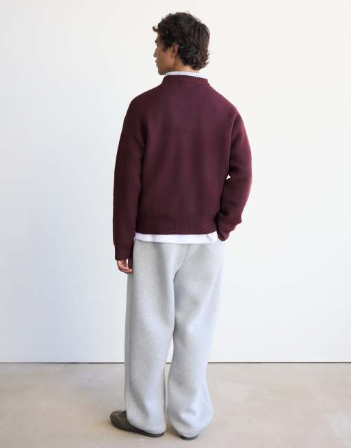 Pull&Bear gebreide trui met borduursel in bordeauxrood, 2 van 7