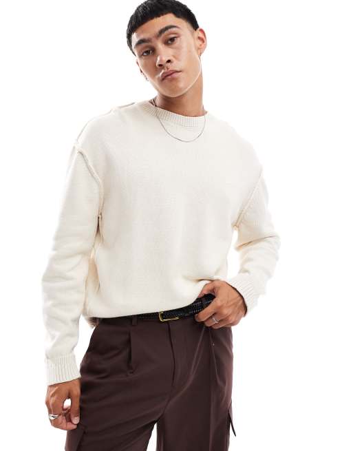 Pull&Bear - Gebreide trui met onafgewerkte naden in ecru