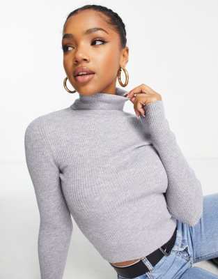 Pull&Bear - Gebreide trui met polohals en lange mouwen in grijs