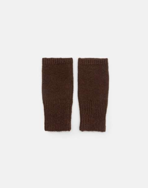 Pull&Bear - Gebreide vingerloze handschoenen in bruin - view 1