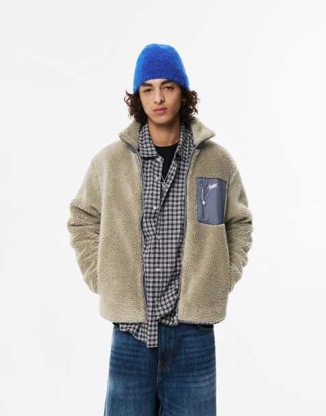 Pull&Bear - Gecombineerd jack van imitatieschapenvacht in blauwgrijs - view 1