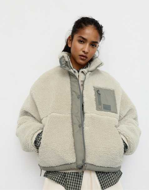 Pull&Bear - Gecombineerd jack van imitatieschapenvacht in zandkleur - view 1