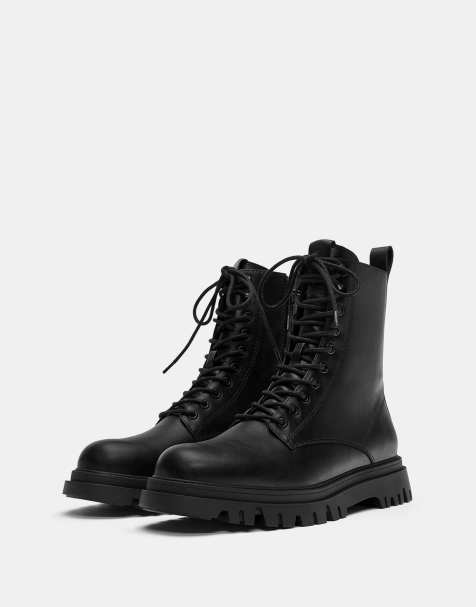 Pull&Bear – Gefütterte Schnürstiefel in Schwarz - view 1