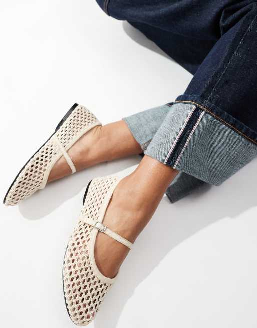Pull&Bear - Gehaakte dolly schoenen in crème
