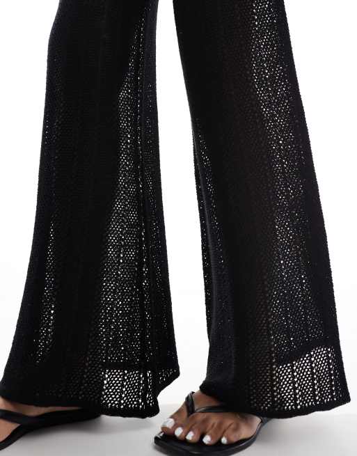 Pull&Bear - Gehaakte gebreide broek in zwart, deel van co-ord set, 3 van 5