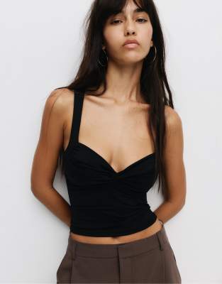 Pull & Bear - Geknotetes Oberteil aus Polyamid in Schwarz