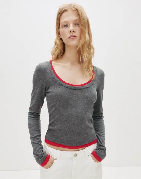 Pull&Bear - Gelaagd T-shirt met lange mouwen in grijs - view 1
