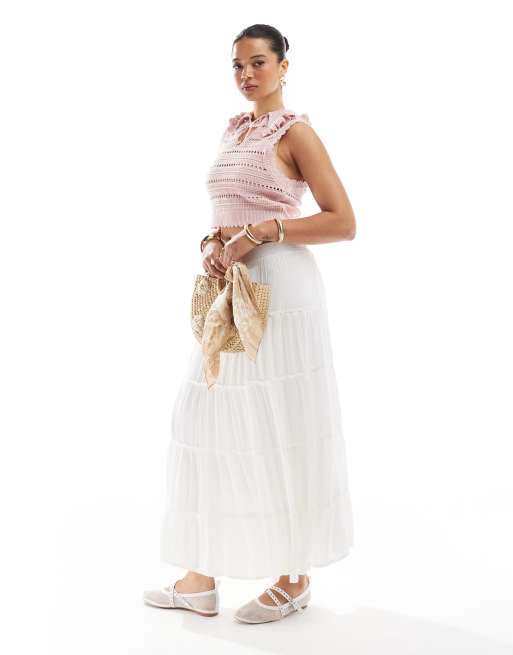 Pull&Bear - Gelaagde maxi-rok in wit